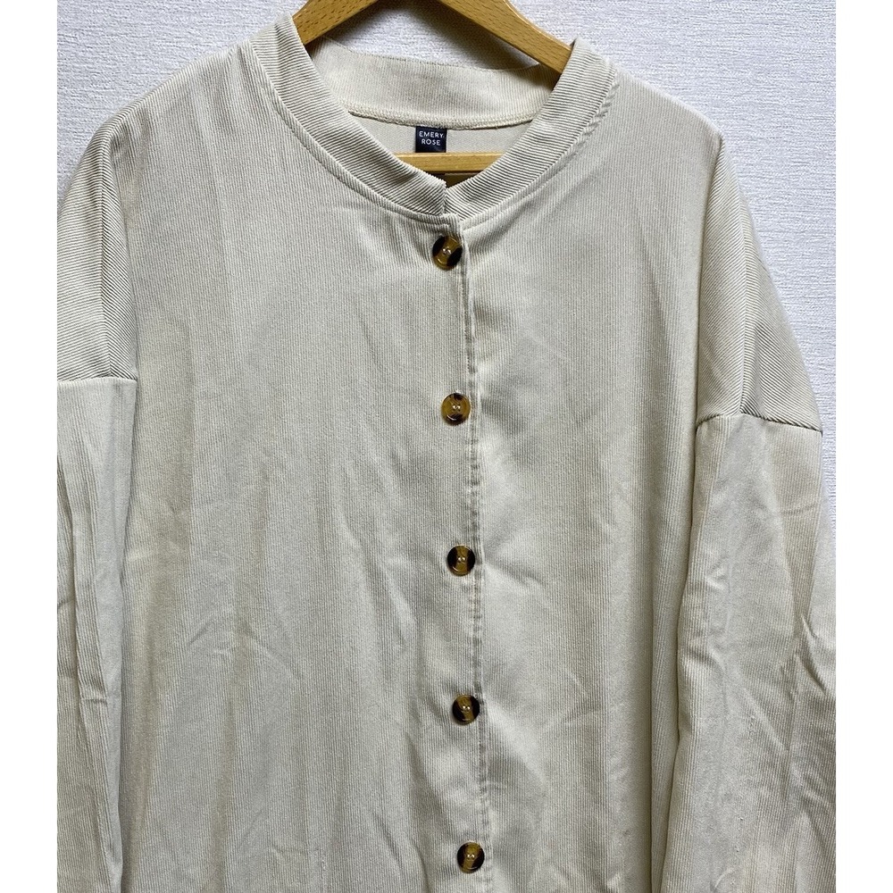 Emery Rose Women's 3XL Button Down Long Sleeve Sweater Shacket Beige